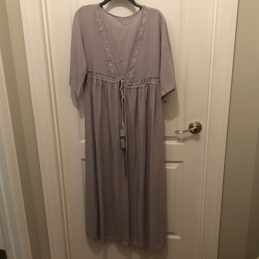 Gray Lace Trim Maxi Cover up